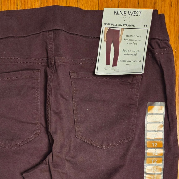NINE WEST PULL ON STRAIGHT LEG JEANS IN BURGANDY (sz 12) New with tags! - Picture 3 of 5